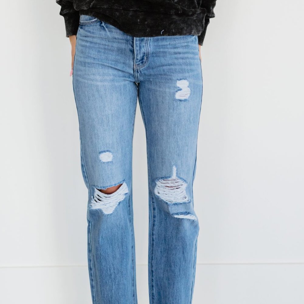 Kancan Now You're Talking Distressed Straight Leg Jeans - Picture 1 of 8